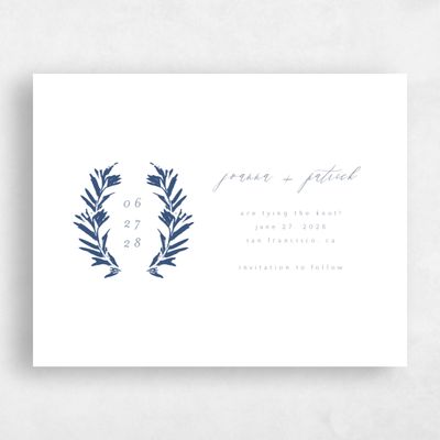 Dark Cobalt, Blue Wedding Save the Date - Callahan Wreath