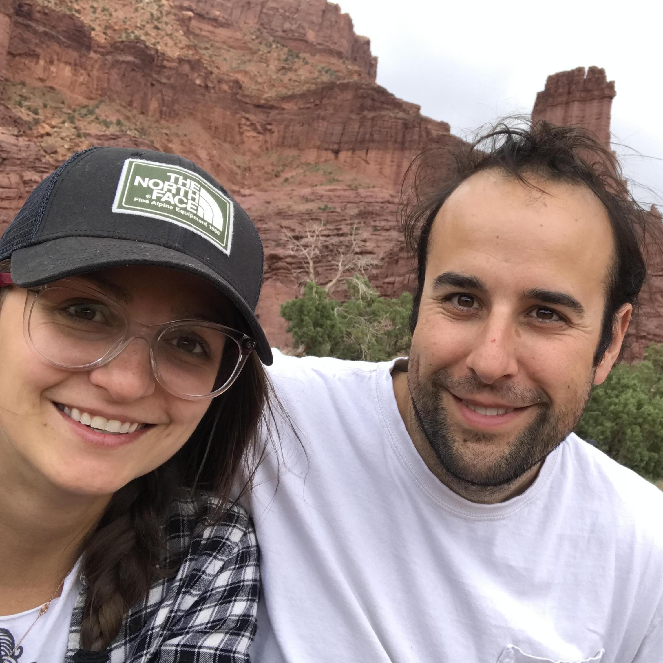Camping at Fisher Towers, UT 11 months into their journey. They only saw 1 rattlesnake before crawling into their tent. Circa May 2018.
