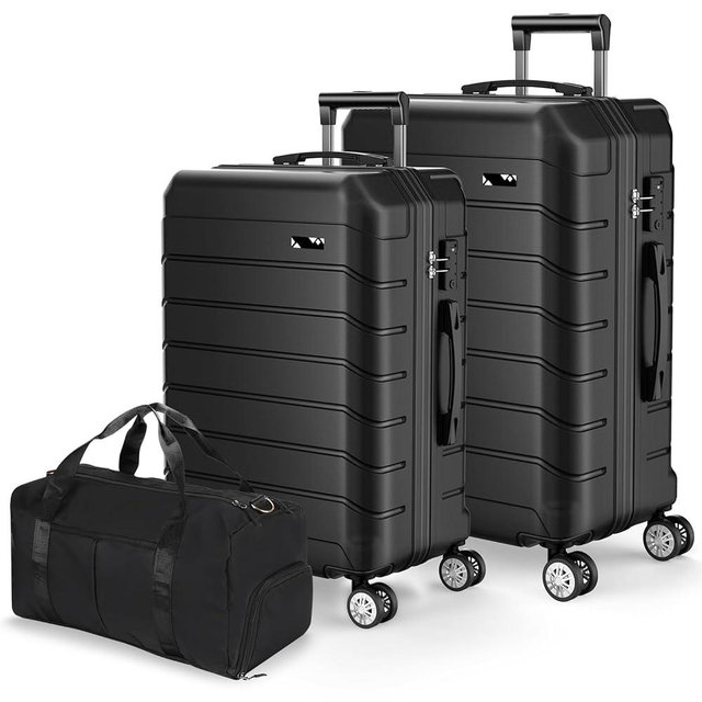 ExoRoute Luggage Sets 3 Piece, Hardside Carry On Suitcase with Spinner Wheels, Lightweight Durable Luggage for Travel | TSA Lock, Expandable Suitcase Set for Men and Women（20/26in） (Black)