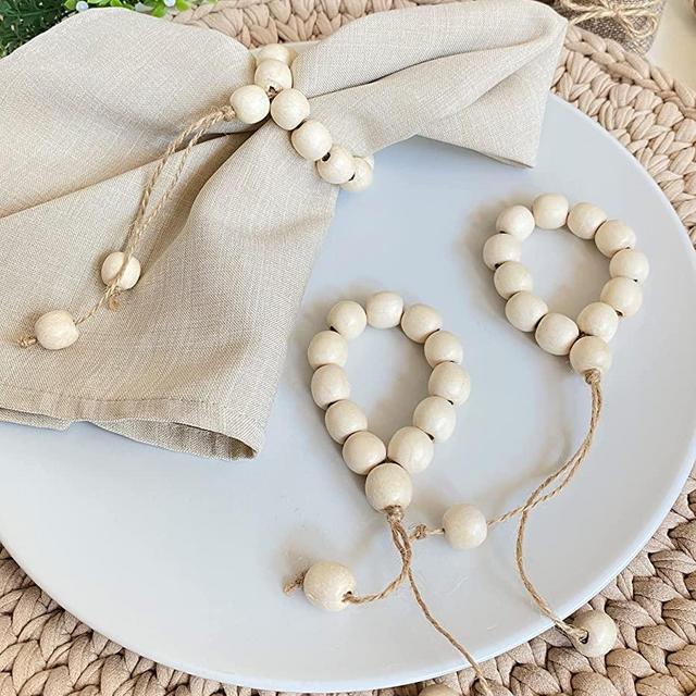 LEBEJUA Napkin Rings Set of 6 - Wood Bead Napkin Rings - Rustic Wooden Napkin Holder Ring for Table - Handmade Napkin Ring with Wooden Beads - Farmhouse Wooden Napkin Rings Modern (Yavir)