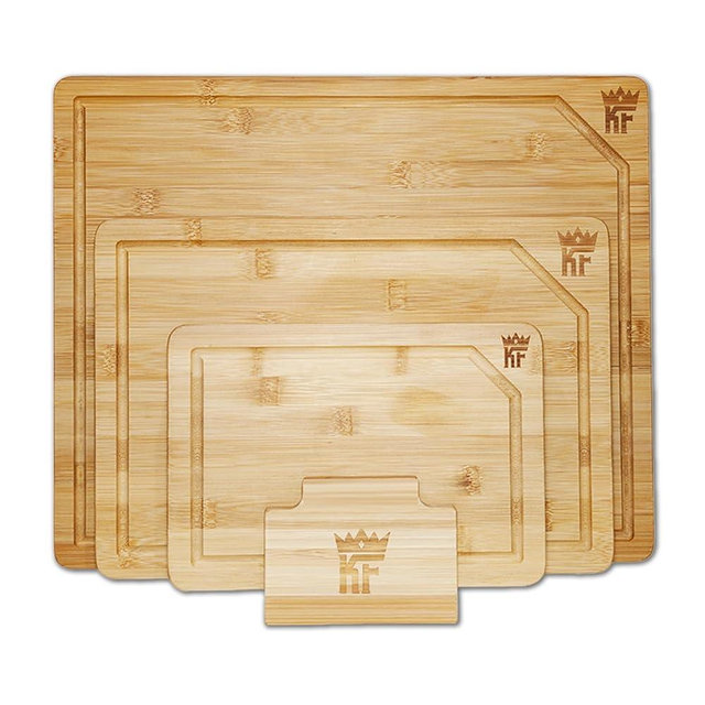 KF Bamboo Cutting Board Set of 3 with Holder - Large, Medium, Small, Pre-Oiled, 1 Inch Thick, 7 Layer Wood Cutting Boards for Kitchen, Inside Handles for Tray or Charcuterie Board