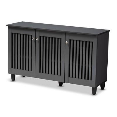3 Door Fernanda Wooden Entryway Shoe Storage Wide Cabinet Gray - Baxton Studio