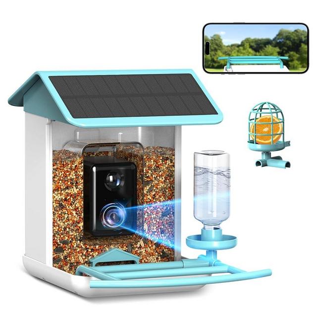 BROAIMX Bird Feeder with Camera, Free AI Forever for 11,000+ Species, 64G TF Card & 1080P HD, Solar-Powered Wireless Outdoor Design, App Alerts & Two-Way Audio for Garden Wildlife Watching