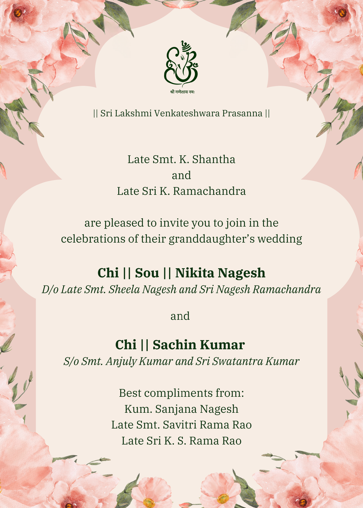 The Wedding Website of Nikita Nagesh and Sachin Kumar