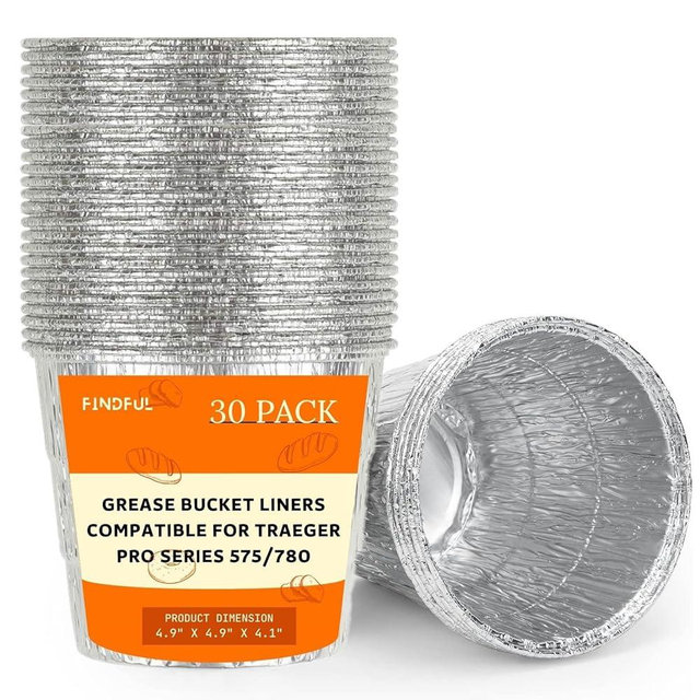 30 Pack BAC407 Grease Bucket Liner Compatible for Traeger Pro Series 575/780, 22/34 Series, Ironwood 650/885 Grills, Grill Accessories Drip Tray Liner