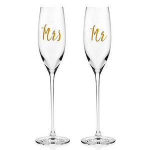 Olivia & Oliver "Mr" and "Mrs" Toasting Flutes in Gold (Set of 2)