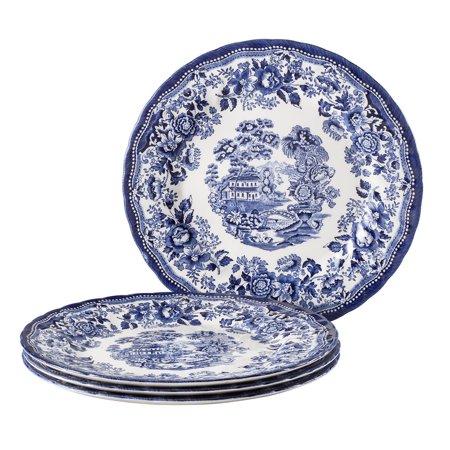 Tonquin Blue by Queen's, 10" Dinner Plates, Set of 4