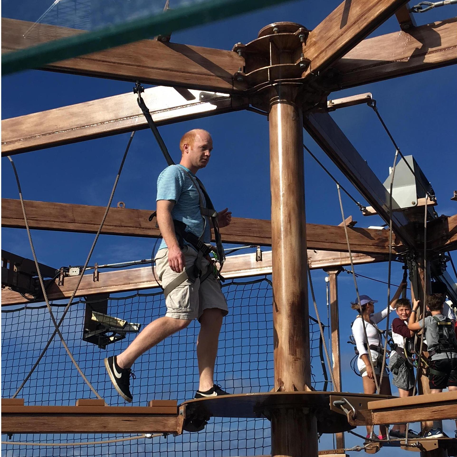 About 25 stories above the sea level, and he's as comfortable and coordinated as ever.