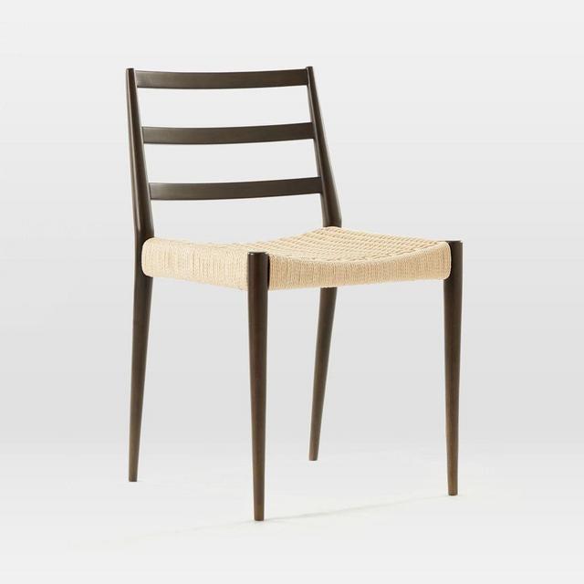 Holland Woven Dining Chair, Cord, Dark Mineral, Wood Legs