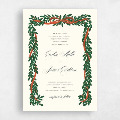 Beige Greenery Wedding Invitation - Crosby Portrait