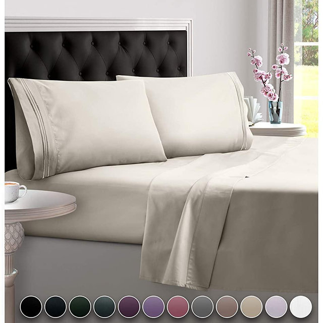 DREAMCARE Deep Pocket Sheets Microfiber Sheets Bed Sheets Set 4 Piece Bedding Sets Queen Size, Ivory