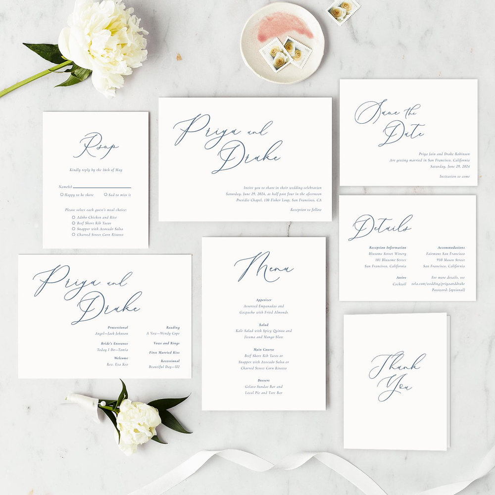 Merlo Landscape Letterpress | Dusty Blue | Zola Wedding Invitations