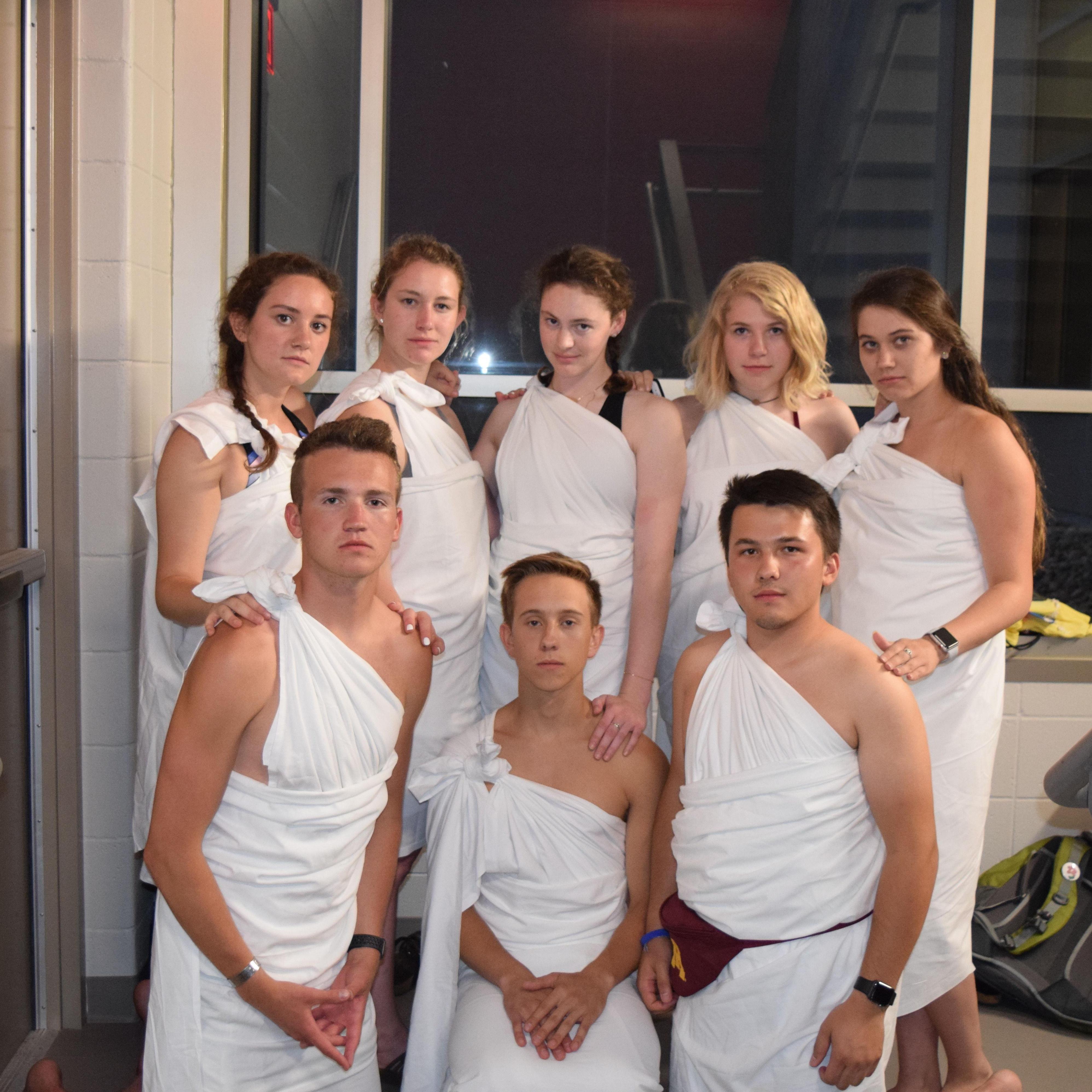 Another camp photo with all the junior counselors in togas