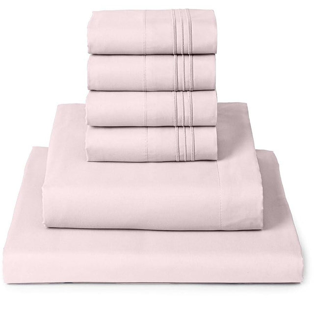 Mellanni Queen Sheet Set - 6-Piece Iconic Collection Bedding, (Including 4 Pillowcases), 16-Inch Deep Pocket, Easy Care, Extra Soft, Cooling Sheets, Brushed Microfiber - Blush Pink