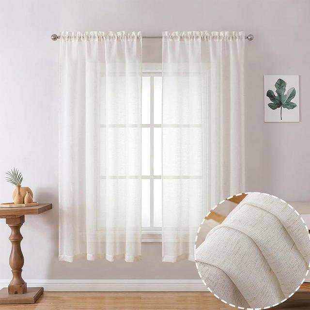 OWENIE Linen Semi Sheer Curtains 54 inch Length 2 Panels Set,Natural Curtain for Bedroom/Living Room, Rod Pocket Farmhouse Drapes, 2pcs, 40 W x 54 L