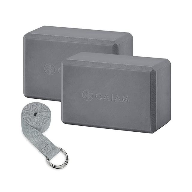 Gaiam Essentials Yoga Block 2 Pack & Yoga Strap Set