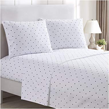 Mellanni Bed Sheet Set - Brushed Microfiber 1800 Bedding - Wrinkle, Fade, Stain Resistant - 4 Piece (Queen, Polka Dot Navy)