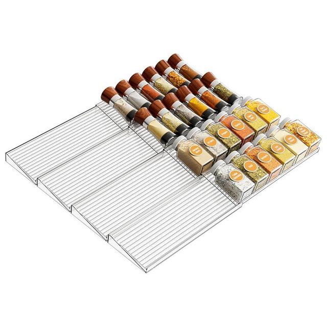 Yieach Clear Acrylic Spice Drawer Organizer,4 Tier- 4 Pack In Drawer Spice Organize and Kitchen Jars Seasoning Drawer Organizer Insert,Expandable From 11'' to 22'' Spice Rack and Tray for Cabinet