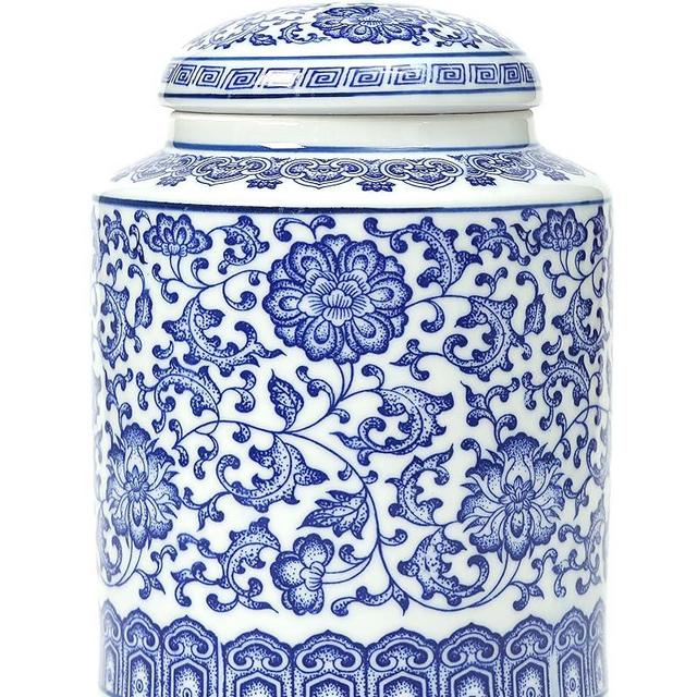 GaLouRo Blue and White Ginger Jar, Chinoiserie Vase, Small Chinoiserie Porcelain for Home Décor, Ginger Jar Vase Decor for Living Room, Shelf, Table, 8”H