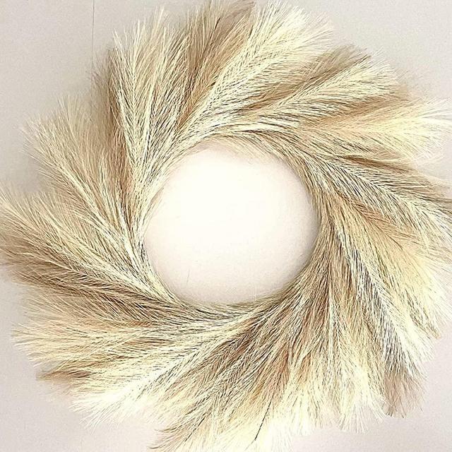 LUNAMA Faux Pampas Grass Wreath for Boho Home Decor Natural - 30'' Large Fall Wreath - No Shedding, Long Lasting Unique Farmhouse Decor - Made from Lightweight Silk