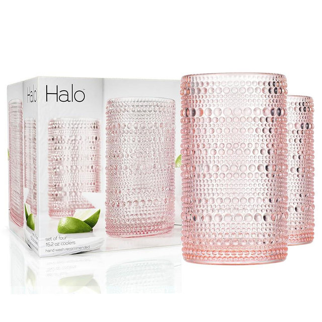 Glaver's Hobnail Drinking Glasses, Pink Vintage Glassware Set, Beaded Drinking Glasses, Set Of 4 15 oz Cocktail Glass Set, Bubble Glasses, For Everyday Usage