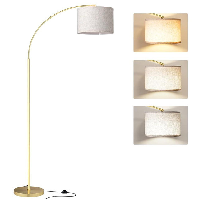 SUNMORY Arc Floor Lamp with 3 Color Temperature, Modern Floor Lamp with 9w A19 LED Bulb, 75″ Height Tall Lamp for Living Room with Hanging Drum Shade & Weighted Base. Arched Standing Lamp for Bedroom