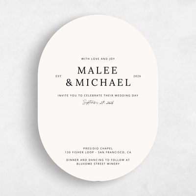 Beige Oval Wedding Invitation - Keanu Portrait