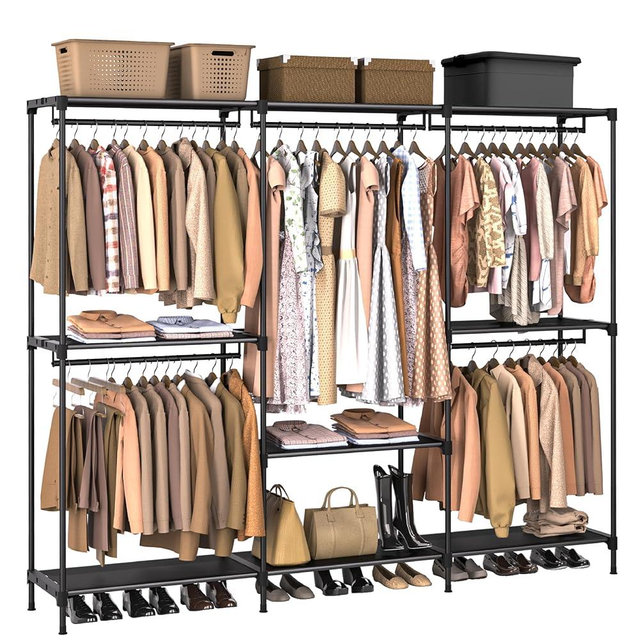 CASAMAYA Clothes Rack, Portable Closet, 80.7 Inch Extra Large Capacity Wardrobe Closet, Clothes Storage Organizer with Shelves and 5 Hanging Rods, Easy to Assembly, Black PCT036B01