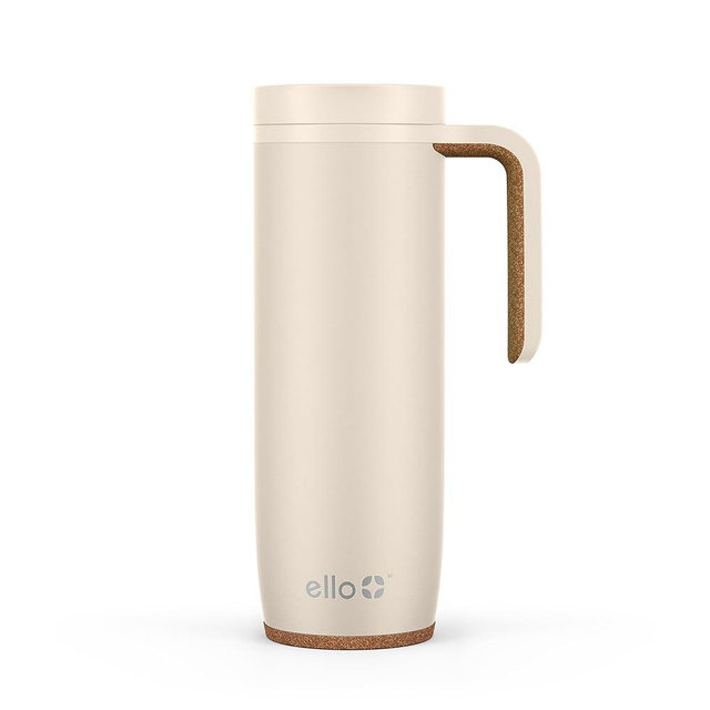 Ello Magnet 18oz Vacuum Insulated Stainless Steel Travel Mug with Side Handle and Leak-Proof Slider Lid and Built-in Coaster, Keeps Hot for 5 Hours