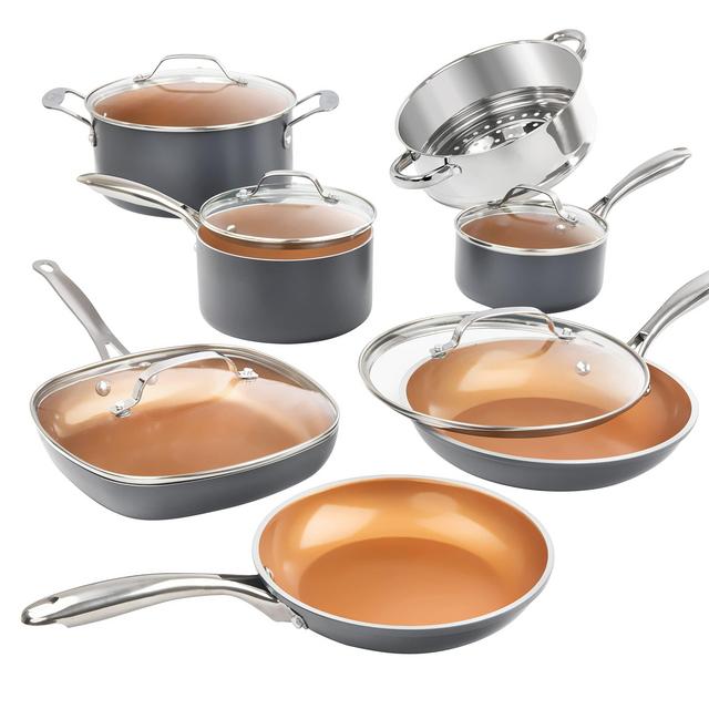 Gotham Steel Pots and Pans Set 12 Piece Cookware Set with Ultra Nonstick Ceramic Coating by Chef Daniel Green, 100% PFOA Free, Stay Cool Handles, Metal Utensil Dishwasher Safe - 2020 Edition