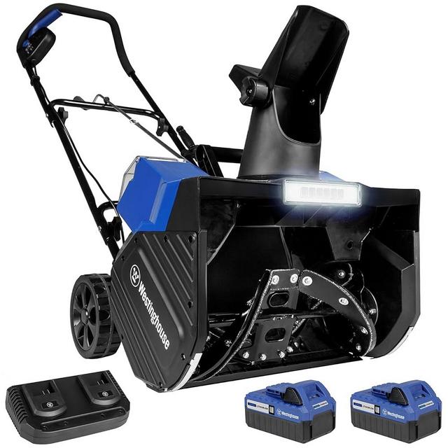 Westinghouse WSnow18 48V Cordless Snow Blower 18 Inch Kit, Steel Auger, LED Light, 1200W Brushless Motor, 2 x 24V 4Ah Battery, 2.2 Amp Dual Port Fast Charger, 20ft Throwing Distance, plows 650lbs/min