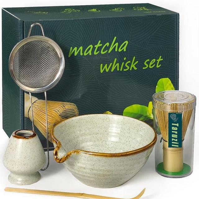 Taruzil Matcha Whisk Set with Matcha Bowl, Matcha Bamboo Whisk, Scoop, Sifter, Matcha Whisk Holder Unique Gifts for Women Men Girl Friend Home Kitchen Decor Gifts for Christmas, Birthday,Halloween