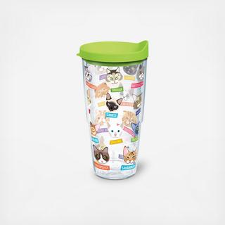 Flat Art Cat Tumbler with Travel Lid