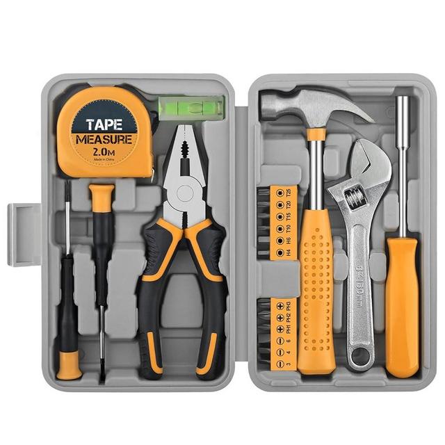 20 Pieces Home Tool Set, Basics Household Tool Kit with Small Mini Carrying Box for Men and Women DIY (Yellow)