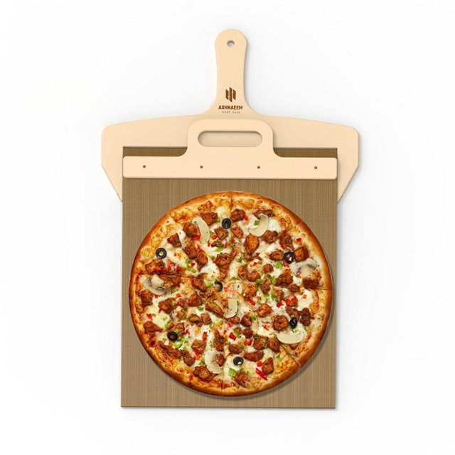 ASHNAEEM Premium Sliding Pizza Peel | Non-Stick Pizza Spatula Paddle with Wooden Handle | Smart Pizza Slider for Indoor & Outdoor Ovens | Large 19.68" x 11.81" Pizza Board (Wood)