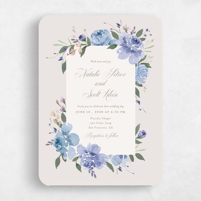Blue Rounded Wedding Invitation - Reagan Portrait