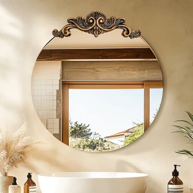 ARTLOGE Large Vintage Mirror Baroque Antique Round Mirror for Wall Decor 24/28/32/36inch