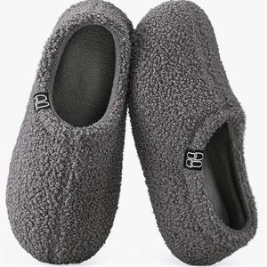 HomeTop Women's Fuzzy Loafer Slippers (Dark Grey, Size 10.5)