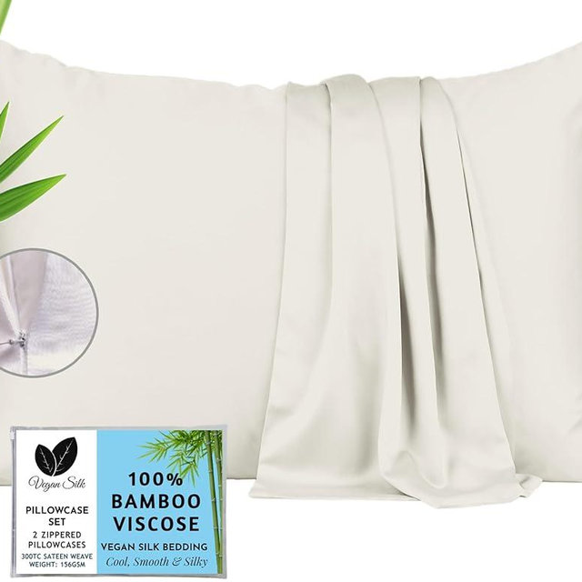 Cooling Pillow Cases King - 100% Viscose Bamboo Pillowcase Set of 2 Zippered, Cool Viscose Bamboo Pillow Cases for Hot Sleepers, Soft Pillow Cases