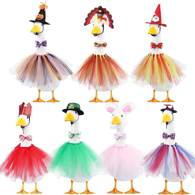 All Season Porch Goose Outfits Clothes Costume Clothing for Plastic Cement Goose Statue Patio Yard Outdoor Decor