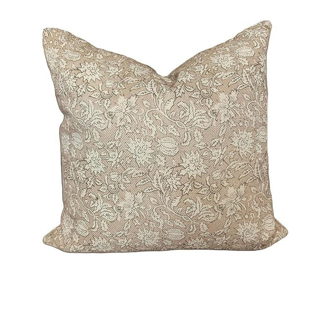 Clasica Studio Vintage Floral Throw Pillow Cover Modern Transitional Double-Sided (Sand and Cream, 20x20)