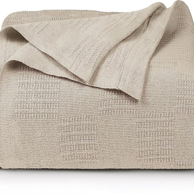 Utopia Bedding 100% Cotton Blanket (Queen Size - 90x90 Inches) 350GSM Lightweight Thermal Blanket, Soft Breathable Blanket for All Seasons (Khaki)
