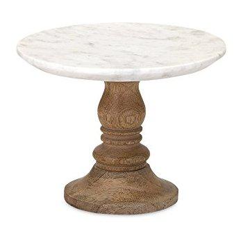 IMAX 82504 Lissa Marble Cake Stand in White – Handcrafted, Marble and Mango Wood Display Table for Presenting Appetizers, Pastries, Desserts, Starters, Vases, Statues.  Indoor Décor Accessories