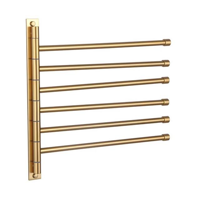 GERZWY Bathroom Swing Arm Towel Bars Wall Mount Bath Towel Rack with 6 Arms Hanger Towel Holder Organizer Stainless Steel Gold Finished