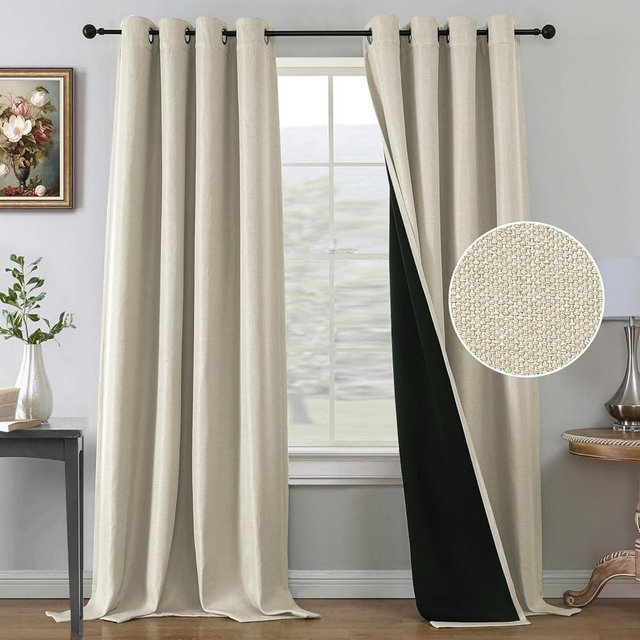 H.VERSAILTEX Farmhouse Boho Curtains for Living Room, Light Filtering Curtain for Bedroom Thermal Insulated, 96 Inch Long Grommet Curtains Drapes, Burlap Textured 2 Panels, W52 x L96in, Heather Sand