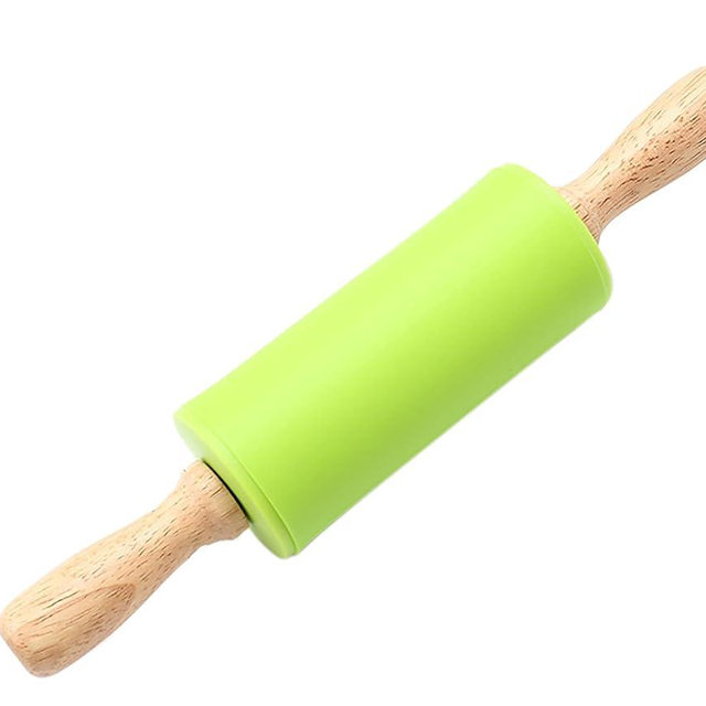 Green Rolling Pin, 9 Inch Silicon Rolling Pin with Wooden Handle for Kneading the Dough of Baking Bread, Pizza, Cookie, Noodles (green, 9 inch)