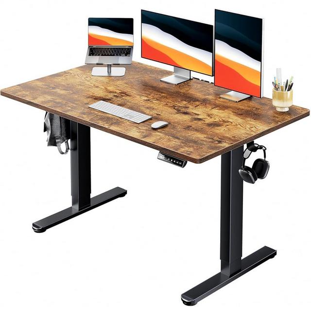 HUANUO Electric Standing Desk, 48" x 30" Whole Piece Desktop, Adjustable Height Computer Desk, 4 Height Memory Settings, Sit Stand Up Desk for Home Office, Vintage