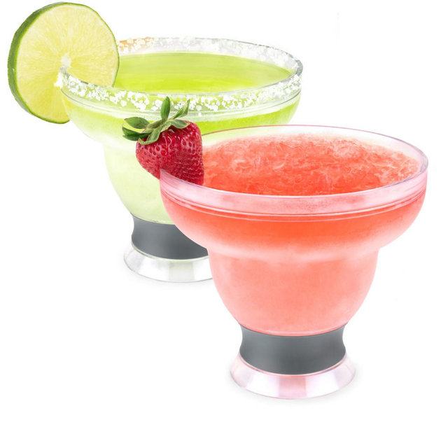 Host Freeze Stemless Margarita Glass Insulated, Plastic Double Wall Frozen Cocktail Cup, Set of 2 Cups, 12 oz, Grey