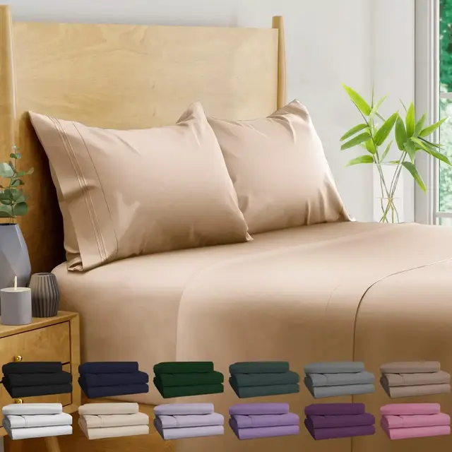 BAMPURE 100% Organic Certified Bamboo Queen Sheets - 4 Piece Set -Superior Soft Cooling Sheets - Up to 16’’ Deep Pocket - Luxury Series - 1 Flat Sheet,1 Fitted Sheet,2 Pillowcases (Queen Charcoal)