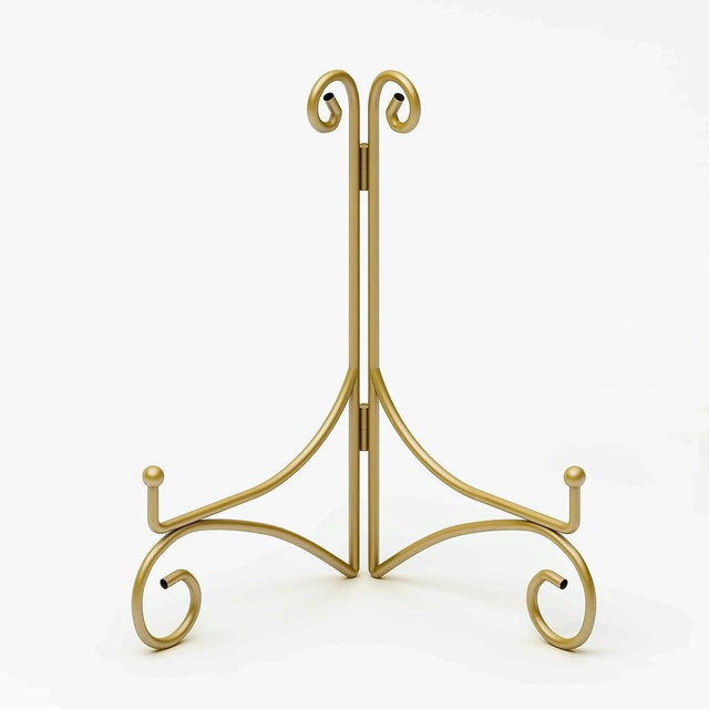 HEMYLU Iron Plate Stand for Display with Folding Design, Picture Stands for Tables, 12 Inch Large Easels for Displaying for Book, Art Piece, Photo and Platter, 12’’ Gold